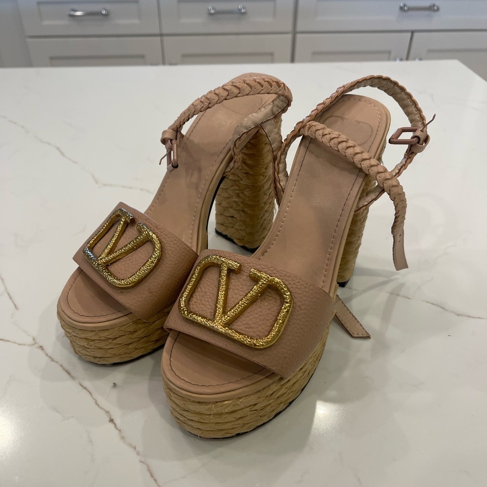 Valentino Women's Beige and Gold Platform Heels